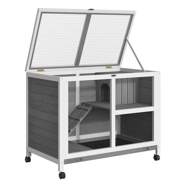 PawHut 36-in Grey Wood Rabbit Hutch