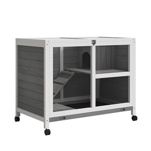 PawHut 36-in Grey Wood Rabbit Hutch