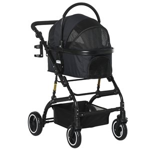 PawHut Detachable Pet Stroller Foldable Carriage 2-In-1 Design - Black