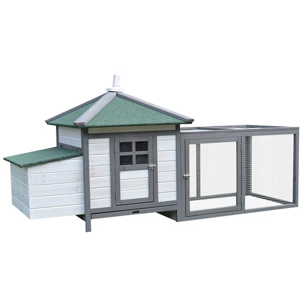 PawHut 77.2-in White and Dark Grey Wood Chicken Coop D51-092GY | RONA