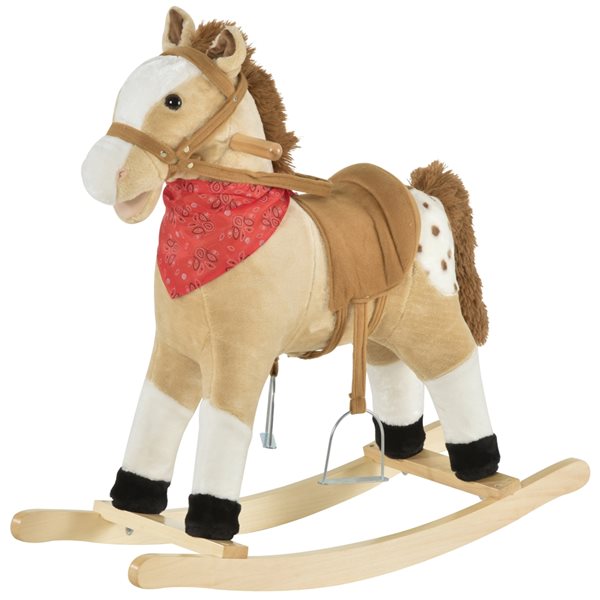 Qaba Kids Plush Ride On Rocking Horse Toy Cowboy Rocker - Beige