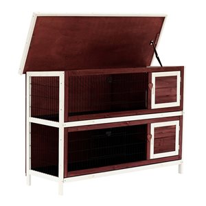 PawHut 53.75-in Brown and White Wood Rabbit Hutch