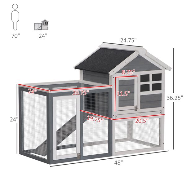 PawHut 48-in Grey Wood Rabbit Hutch