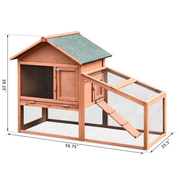 PawHut 56.7-in Gold Red Wood Rabbit Hutch