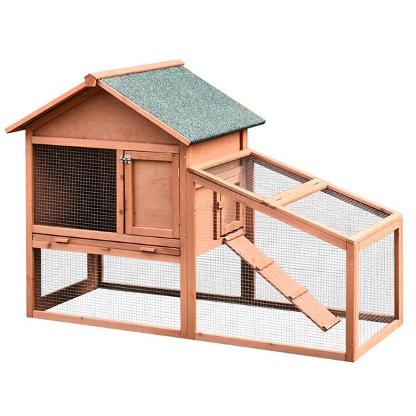 PawHut 56.7-in Gold Red Wood Rabbit Hutch