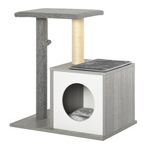 PawHut 24.5-in Grey Polyester Cat Tree Condo with Natural Sisal Rope