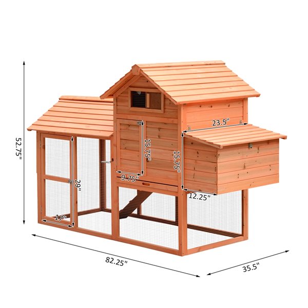 PawHut 82.3-in Gold Red Wood Chicken Coop