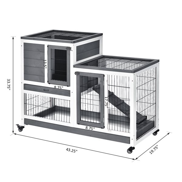 PawHut 43.3-in Grey Wood Rabbit Hutch