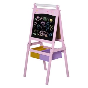 Qaba 3 in 1 Kids Wooden Art Easel Gift for Toddler - Pink