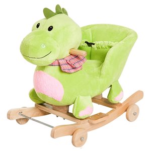 Qaba Kids Interactive 2-in-1 Plush Ride-On Rocking Dinosaur with Nursery Song