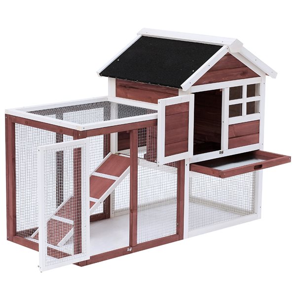 PawHut 48-in Brown and White Wood Rabbit Hutch D51-088 | RONA