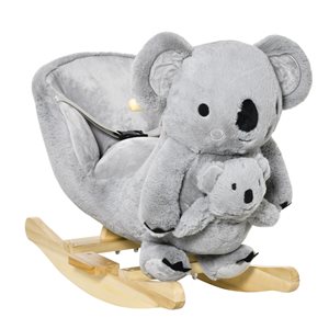 Qaba Kids Plush Ride-On Rocking Horse Koala Plush Toy - Grey