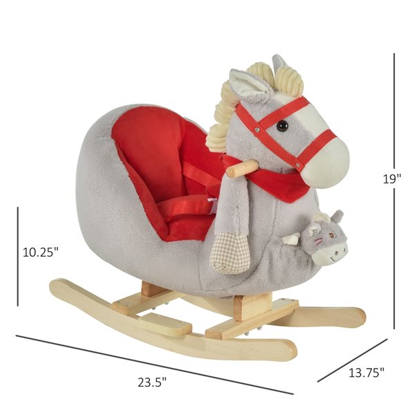 Qaba Ride-On Rocking Horse with Cradlesong for Toddler - Grey