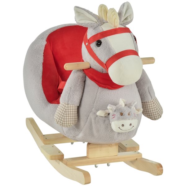 Qaba Ride-On Rocking Horse with Cradlesong for Toddler - Grey