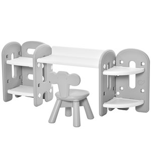 Qaba Kids Adjustable Table and Chair Set in Grey and white