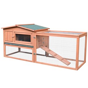 PawHut 62.2-in Natural Wood Rabbit Hutch with Run
