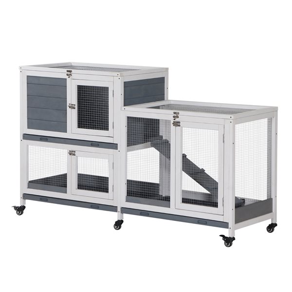 PawHut 58-in Grey Wood Rabbit Hutch