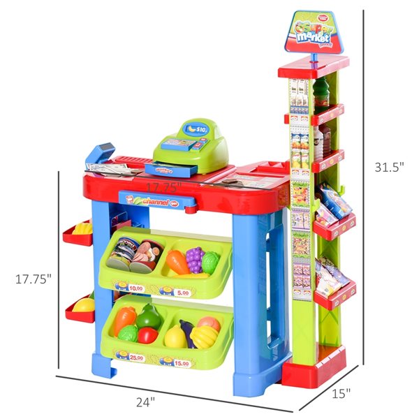 Qaba Kids Playset Grocery Store with Shopping Cart