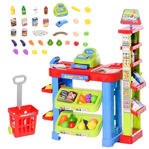 Qaba Kids Playset Grocery Store with Shopping Cart