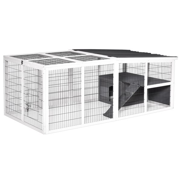 PawHut 78.7-in Grey Wood Rabbit Hutch D51-197 | RONA