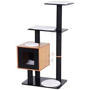 PawHut 47.25-in Black Wood Cat Tree with Scratching Post