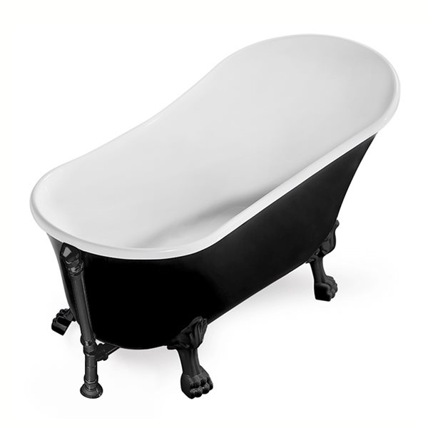 Streamline 28W x 59L Glossy Black Acrylic Clawfoot Bathtub with Matte Black Feet and Reversible Drain