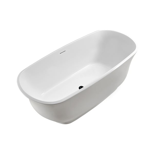 Streamline 28W x 59L Glossy White Acrylic Bathtub and a Matte Black Center Drain