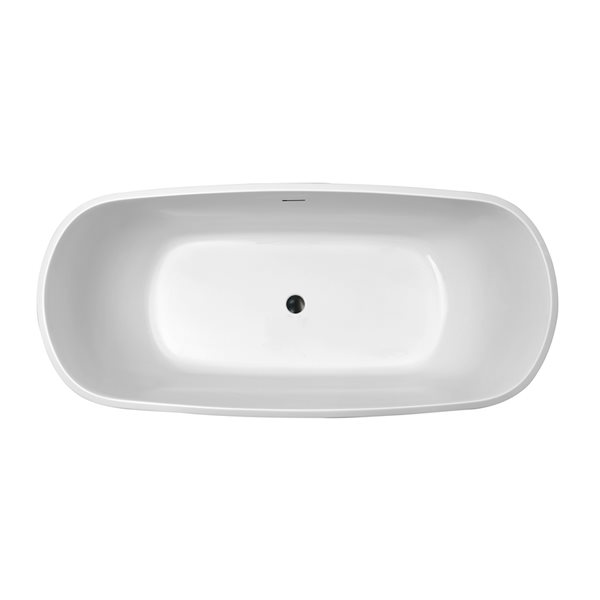 Streamline 28W x 59L Glossy White Acrylic Bathtub and a Matte Black Center Drain