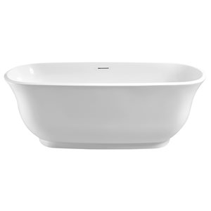 Streamline 28W x 59L Glossy White Acrylic Bathtub and a Matte Black Center Drain