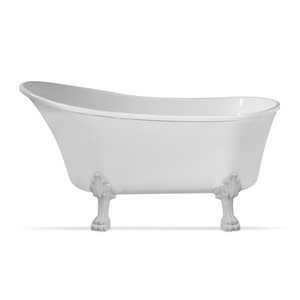 Streamline 32W x 67L Glossy White Acrylic Clawfoot Bathtub with Glossy White Feet and Reversible Drain