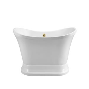 Baignoire en acrylique blanc lustré Streamline de 32 po x 60 po avec drain centré or poli et plateau