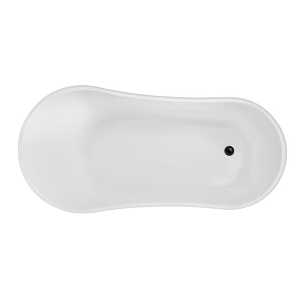 Baignoire sur pieds noir mat en acrylique blanc lustré Streamline de 28 po x 59 po avec drain réversible