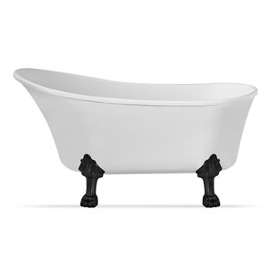 Streamline 28W x 59L Glossy White Acrylic Clawfoot Bathtub with Matte Black Feet and Reversible Drain