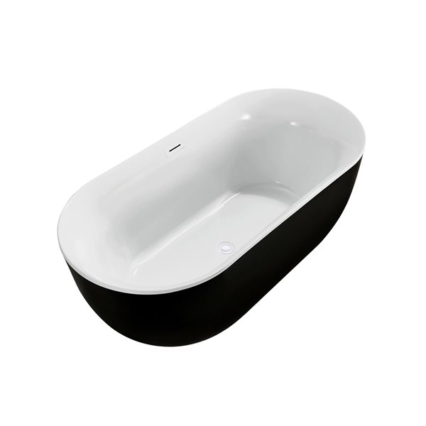 Streamline 31W x 67L Glossy Black Acrylic Bathtub and a Glossy White Center Drain