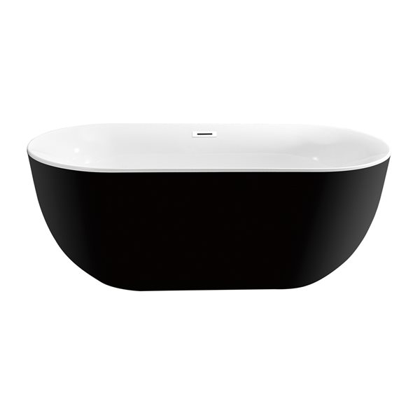 Streamline 31W x 67L Glossy Black Acrylic Bathtub and a Glossy White Center Drain