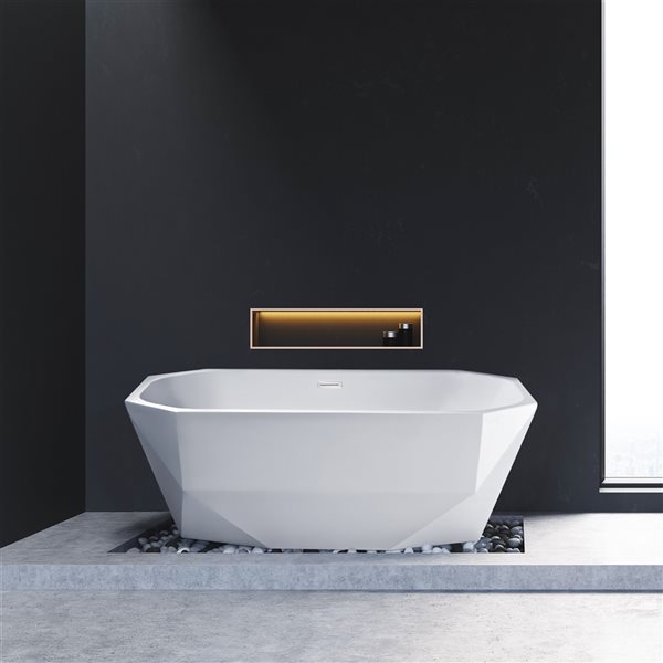 Streamline 28W x 59L Glossy White Acrylic Bathtub and a Glossy White Center Drain