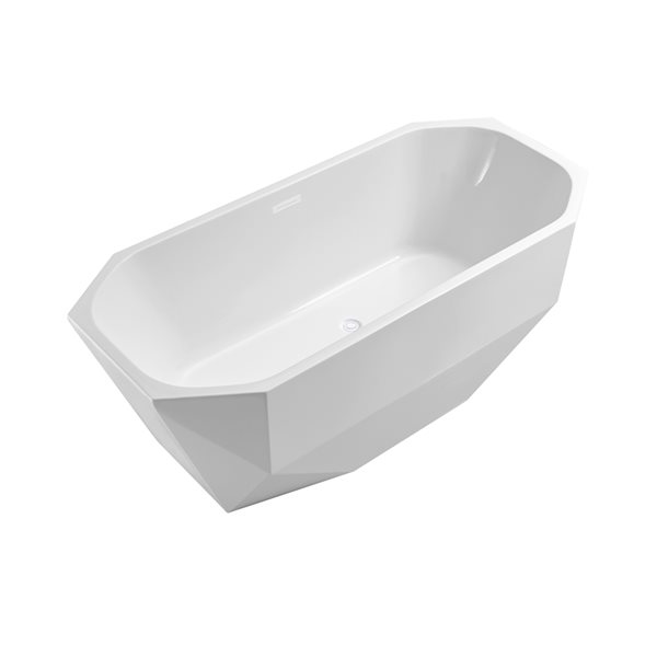 Streamline 28W x 59L Glossy White Acrylic Bathtub and a Glossy White Center Drain