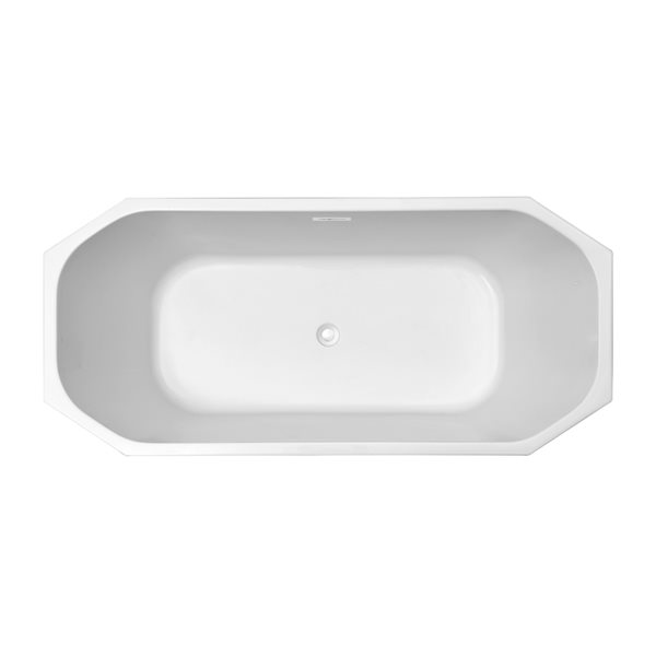 Streamline 28W x 59L Glossy White Acrylic Bathtub and a Glossy White Center Drain