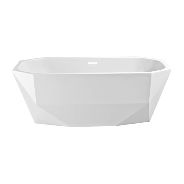 Streamline 28W x 59L Glossy White Acrylic Bathtub and a Glossy White Center Drain