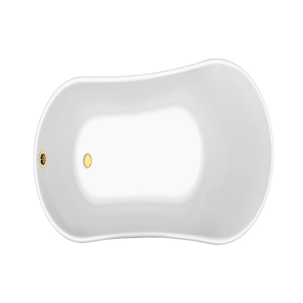 Streamline 28W x 59L Glossy White Acrylic Clawfoot Bathtub with Polished Gold Feet and Reversible Drain