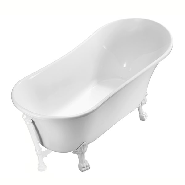 Baignoire sur pieds blanc lustré en acrylique blanc lustré Streamline de 28 po x 59 po avec drain réversible