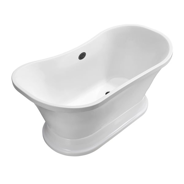 Baignoire en acrylique blanc lustré Streamline de 34 po x 68 po avec drain centré noir mat