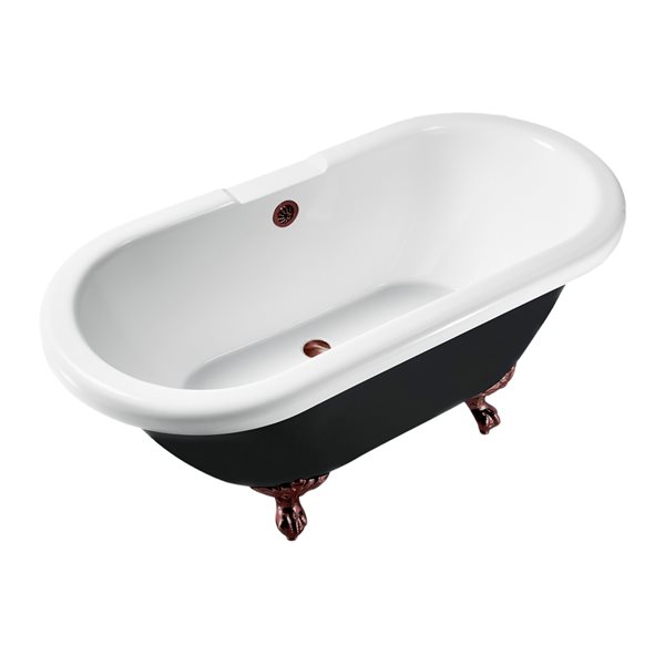 Streamline 28W x 59L Glossy Black Acrylic Clawfoot Bathtub with Matte Oil Rubbed Bronze Feet and Center Drain