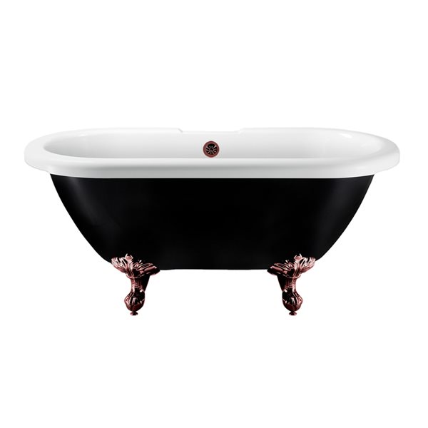 Streamline 28W x 59L Glossy Black Acrylic Clawfoot Bathtub with Matte Oil Rubbed Bronze Feet and Center Drain