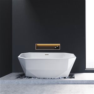 Streamline 28W x 59L Glossy White Acrylic Bathtub and a Brushed Nickel Center Drain