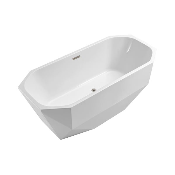 Streamline 28W x 59L Glossy White Acrylic Bathtub and a Brushed Nickel Center Drain