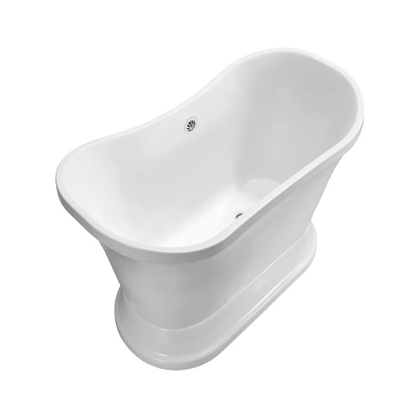 Streamline 34W x 68L Glossy White Acrylic Bathtub and a Polished Chrome Center Drain