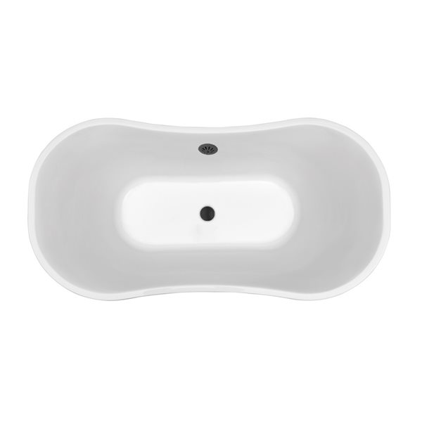 Streamline 32W x 60L Glossy White Acrylic Bathtub and a Matte Black Center Drain with Tray