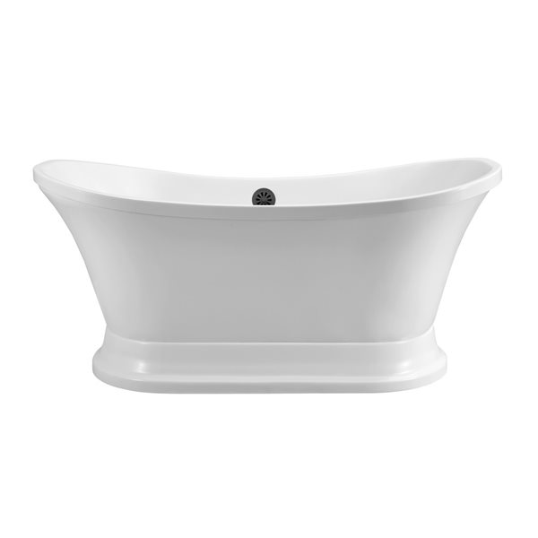 Streamline 32W x 60L Glossy White Acrylic Bathtub and a Matte Black Center Drain with Tray