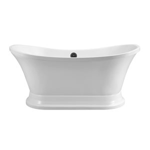 Streamline 32W x 60L Glossy White Acrylic Bathtub and a Matte Black Center Drain with Tray